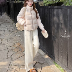 孕妇裤新款针织休闲裤百搭闪钻裤子秋冬加绒小个子直筒裤有调节带