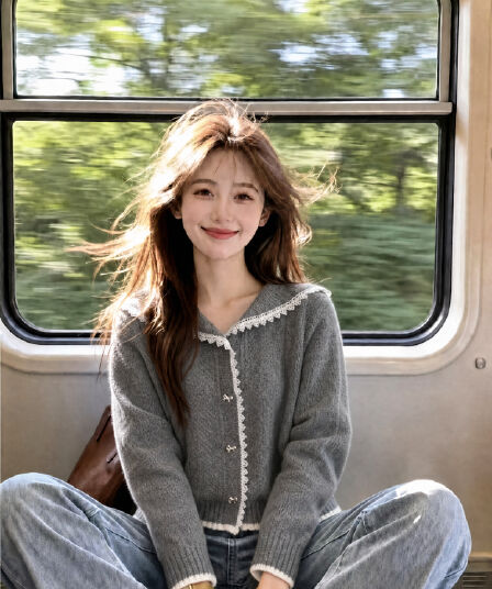 숙녀 바람 해군 칼라 레이스 조각 니트 오픈 가디건 여성 가을 겨울 2026 새로운 외국 가스 연령 감소 스웨터 코트