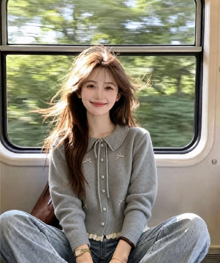 겨울 의류 새로운 한 부서 쇼트 스타일 나비 매듭 레이스 레이스 긴팔 폴로 칼라 스웨터 카디건 코트
