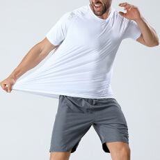 批发轻薄透气速干短袖t恤男<b class='q'>夏</b>季运动冰丝T恤纯色打底衫弹力健身上衣