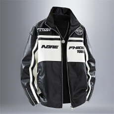 批发秋季新款男士美式潮牌机车服简约百搭立领皮衣宽松时尚皮夹克