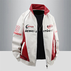 批发皮衣男机车服立领痞帅赛车服工装外套男港风ins春<b class='q'>秋</b>季宽松皮衣