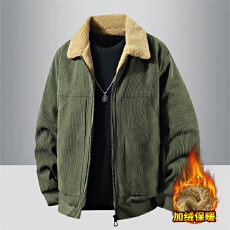 批发秋冬季中青年外套男羊羔绒加绒加厚灯芯绒工装时尚男士保暖棉衣