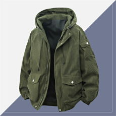 批发灯芯绒薄款夹克男连帽春秋冬新款外套夹克休闲百搭青少年宽松上衣