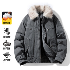 批发仿牛仔外套男青年冬季潮牌毛领翻领加绒加厚棉服男保暖工装棉衣