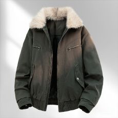 批发仿牛仔外套男青年冬季潮牌毛领翻领加绒加厚棉服男保暖工装棉衣