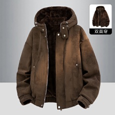 批发外贸羊羔绒棉衣外套男冬季新款加厚保暖连帽颗粒绒宽松棉袄