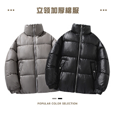 批发2025冬季新款可二开棉服韩版皮感翻领外套宽松百搭立领棉衣男