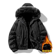 批发재고있음跨境大码毛领棉衣男加绒加厚保暖棉服男外套男大毛领棉服