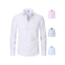 재고있음跨境欧码专供2026长袖衬衫男时尚宽松休闲纯色百搭衬衣