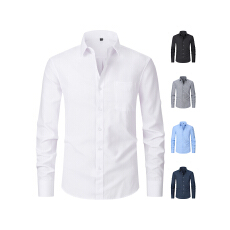 재고있음跨境欧码专供2026长袖衬衫男时尚宽松休闲纯色百搭衬衣