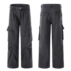 批发재고있음复古解构设计感大口袋工装裤男女宽松休闲褶皱垂感裤子