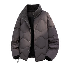 재고있음冬季新国标90羽绒服美式毛线领拼接羽绒服外套新款