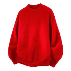 批发2025秋冬新款仿貂纱圆领毛衣<b class='q'>男士</b>宽松百搭懒惰感长袖针织衫