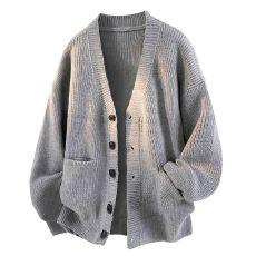 재고있음秋冬新款潮牌开衫毛衣男士宽松百搭懒惰风针织衫外套