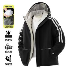재고있음防水黑金连帽工装棉衣男士宽松百搭保暖加厚拼接棉服