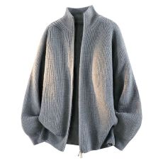 재고있음秋冬新款潮牌立领开衫双拉链头毛衣男宽松百搭针织衫外套