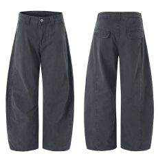 水洗宽松弯刀裤男女潮牌直筒美式复古阔腿工装裤休闲弧形香蕉裤子