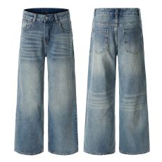 批发美式复古小众设计感<b class='q'>修身</b><b class='q'>牛仔裤</b><b class='q'>男</b>女直筒cleanfit显瘦情侣休闲裤子