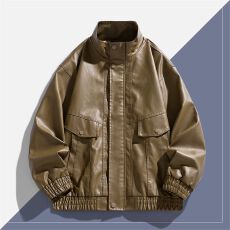 春秋情侣新款男士跨境美式PU皮衣外套立领机车夹克皮衣男韩版