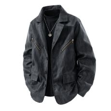 春季情侣新款男士跨境美式PU皮衣外套立领机车夹克皮衣男韩版