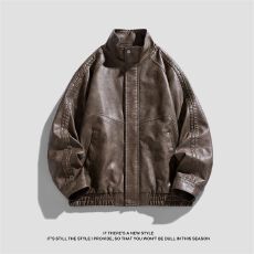 春季情侣新款男士跨境美式PU皮衣外套立领机车夹克皮衣男韩版