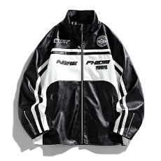 批发재고있음春季新款男士美式潮牌机车服百搭立领皮衣宽松时尚皮夹克