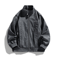 批发재고있음男士美式潮牌机车服简约百搭立领皮衣宽松时尚皮夹克