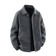 批发재고있음机车棒球服水洗皮衣外套男款春秋秋季翻领宽松皮衣