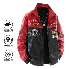 批发재고있음新款男士美式潮牌机车服简约百搭立领皮衣宽松时尚皮夹克