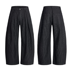 재고있음2026春季黑色条纹牛仔西裤男弯刀宽松A型休闲长裤子潮