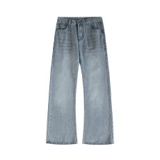 批发재고있음2026春季新款重磅美式水洗版型百搭牛仔裤男女宽松微喇