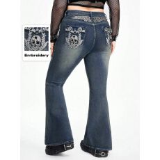 批发跨境<b class='q'>外贸</b><b class='q'>大码</b>高腰喇叭牛仔裤女装朋克辣妹骷髅刺绣牛仔裤<b class='q'>外贸</b>专供
