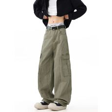 재고있음弯刀工装裤女夏季设计感多口袋休闲宽松直筒阔腿裤子