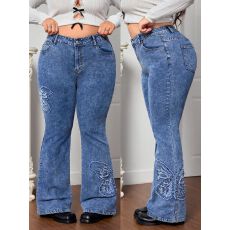 批发<b class='q'>外贸</b>欧美时尚新款<b class='q'>大码</b>牛仔裤蓝色大蝴蝶喇叭牛仔长裤女