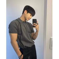 재고있음夏季男士针织短袖Polo衫韩版冰丝休闲翻领半袖T恤打底衫