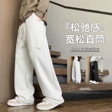 批发港风男士休闲裤潮牌宽松百搭帅气中性风运动长裤学院风学生青少年