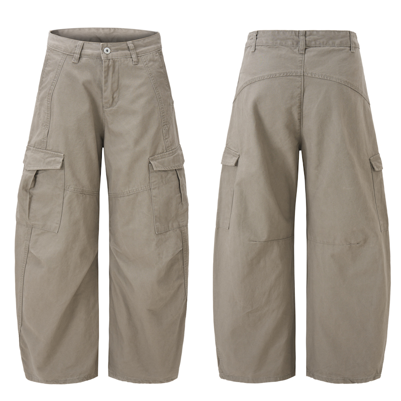 재 고 있 음 레트로 워싱 모통이 칼 바지 남녀 루즈핏 스트레이트 기타 주머니 넓은 다리 곡선 캐주얼 워크웨어 바지