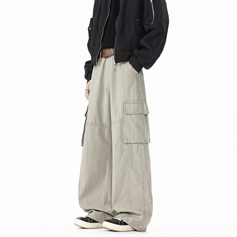 재 고 있 음 워싱 작은 대중 기타 주머니 워크웨어 팬츠 남녀 스트레이트 루즈핏 넓은 다리 다용도 트렌디 레트로 캐주얼 바지