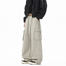 批发재고있음水洗小众多口袋工装裤男女直筒宽松阔腿百搭潮复古<b class='q'>休闲裤</b>