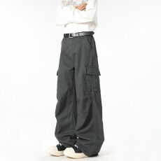 재고있음美式复古阔腿工装裤男女宽松直筒休闲高级感拖地长裤子