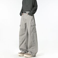 재고있음美式高街多口袋弯刀工装裤男女宽松直筒休闲潮牌水洗长裤