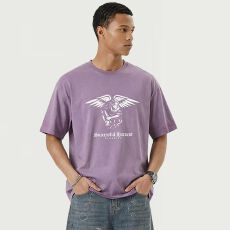 批发2026夏季外贸新款美式太空染短袖重磅宽松320克潮牌印花圆领t恤