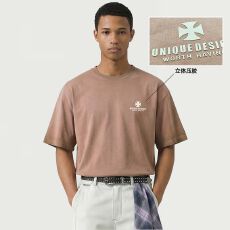 批发320g重磅<b class='q'>男</b>士短袖t恤美式太空染立体字母印花宽松百搭全棉半袖