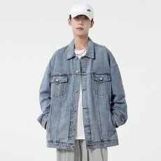 재고있음港风牛仔外套宽松百搭怀旧水洗复古男牛仔夹克衫外穿