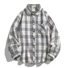 批发재고있음新款日系复古格子潮流情侣款宽松休闲舒适百搭衬衫男