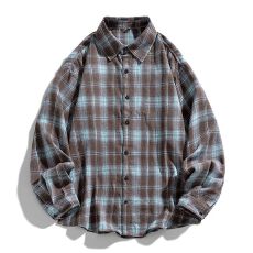 批发재고있음新款日系复古格子潮流情侣款宽松休闲舒适百搭衬衫男