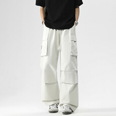 批发100%纯棉春季新款美式复古工装裤男高腰阔腿裤休闲<b class='q'>宽松</b>显瘦运动裤