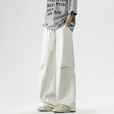 批发纯棉休闲裤男士松紧腰宽松直筒裤复古工装百搭长裤子<b class='q'>潮</b>流