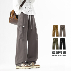 批发四季美式纯棉<b class='q'>工装</b>裤男显高显瘦高街宽松长裤运动休闲100%棉裤子